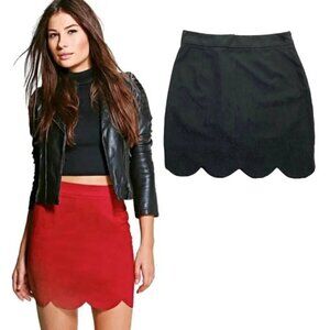 🆕 $75 BOOHOO LAOLA SCALLOPED HEM A LINE SUEDETTE SKIRT BLACK COLOR size 8